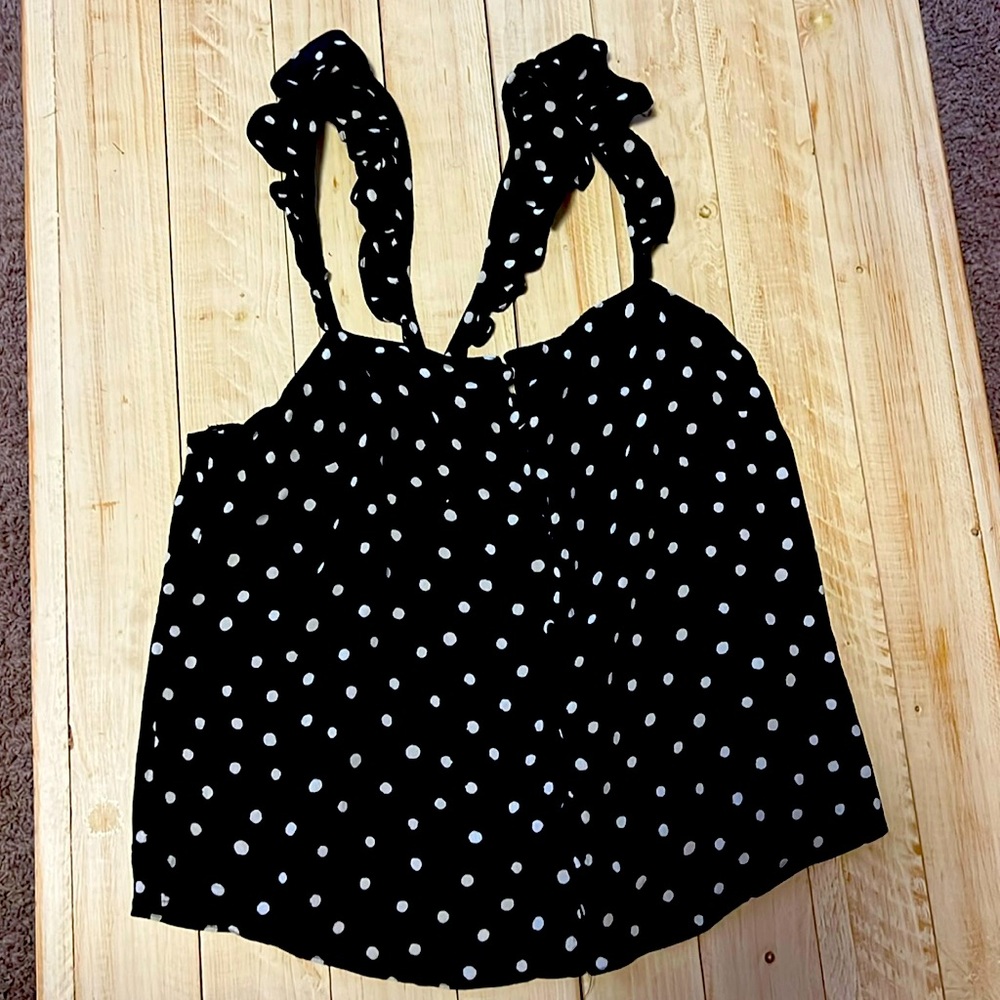 Madewell ruffle strap cami black and white polka dot size 2